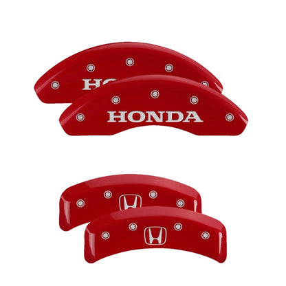 MGP 4 Caliper Covers Engraved Front Honda Engraved Rear H Logo Red finish silver ch MGP