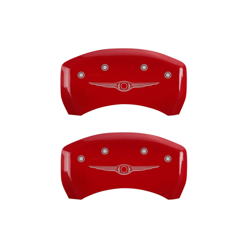 MGP 4 Caliper Covers Engraved Front & Rear Style 1/Chrysler Wing Red finish silver ch MGP
