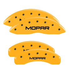 Load image into Gallery viewer, MGP 4 Caliper Covers Engraved Front &amp; Rear MOPAR Yellow finish black ch MGP