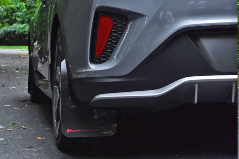 Rally Armor 2019+ Hyundai Veloster Turbo R-Spec UR Black Mud Flap w/ White Logo - eliteracefab.com