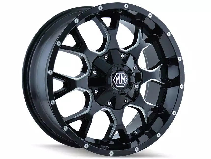 Mayhem 8015 Warrior 17x9 / 6x135 BP / 18mm Offset / 106mm Hub Black w/ Milled Spokes Wheel Mayhem