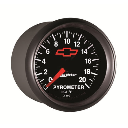 AutoMeter Gauge Pyrometer (Egt) 2-1/16in. 2000 Deg. F Stepper Motor Chevy Red Bowtie Black 3645-00406