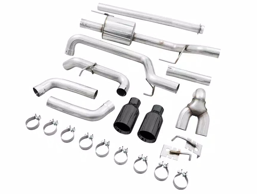 AWE 0FG 21+ Ford F150 Dual Split Rear Cat-Back Exhaust- 5in Diamond Black Tips - eliteracefab.com