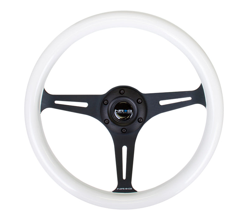 NRG Classic Wood Grain Steering Wheel (350mm) Glow-In-The-Dark Blue Grip w/Black 3-Spoke Center - ST-015BK-GL/BL