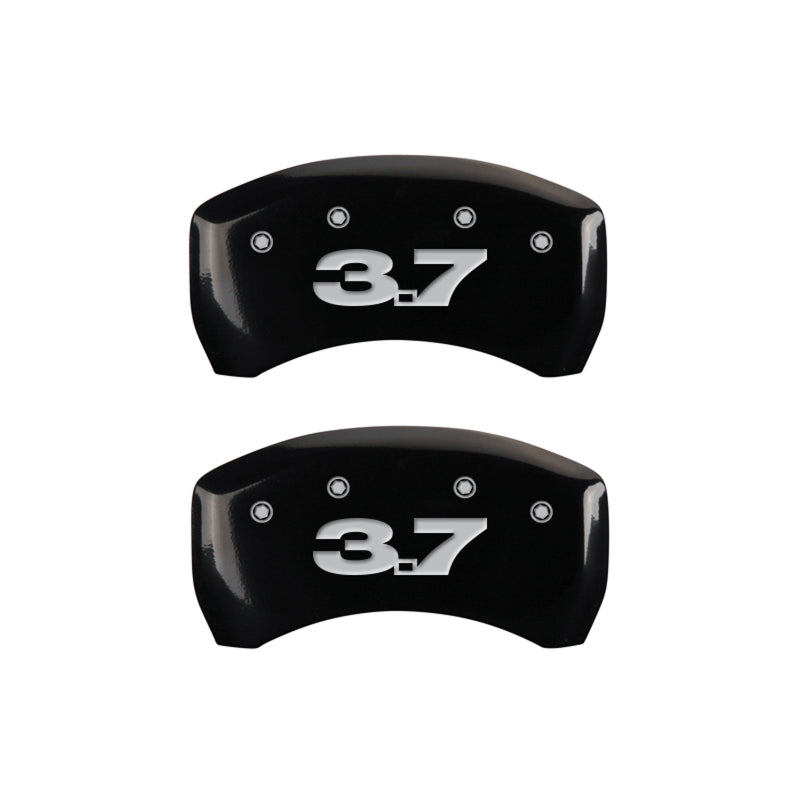 MGP 4 Caliper Covers Engraved Front Mustang Engraved Rear 37 Black finish silver ch MGP