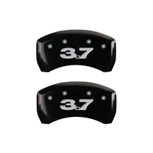 Load image into Gallery viewer, MGP 4 Caliper Covers Engraved Front Mustang Engraved Rear 37 Black finish silver ch MGP