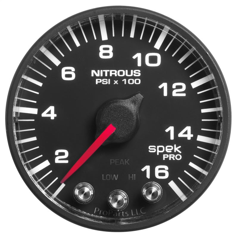 Autometer Spek-Pro Gauge Nitrous Press 2 1/16in 1600psi Stepper Motor W/Peak & Warn Blk/Blk P320328