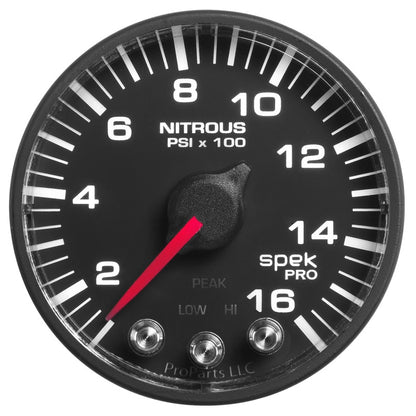 Autometer Spek-Pro Gauge Nitrous Press 2 1/16in 1600psi Stepper Motor W/Peak & Warn Blk/Blk P320328