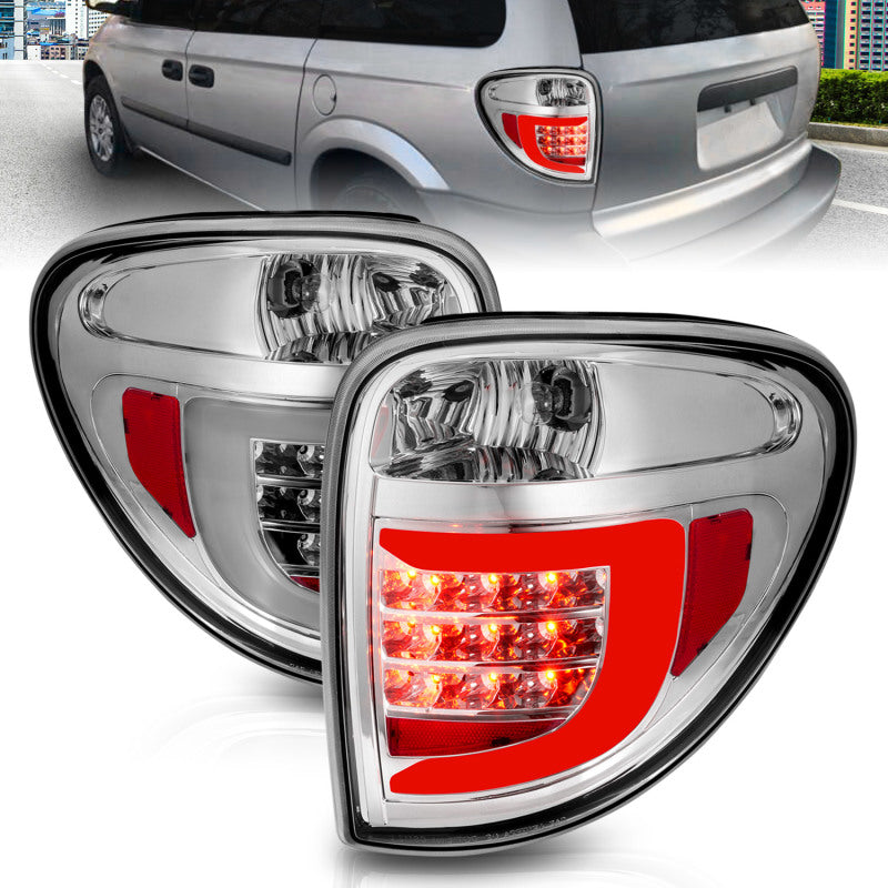 ANZO 2004-2007 Dodge Grand Caravan LED Tail Lights w/ Light Bar Chrome Housing Clear Lens ANZO