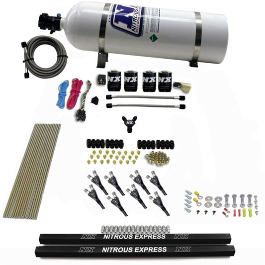 Nitrous Express Pro-Shk/Gas (200-600 HP) 4 Solenoids w/ Rails And 15 lb Bottle - 91006-15
