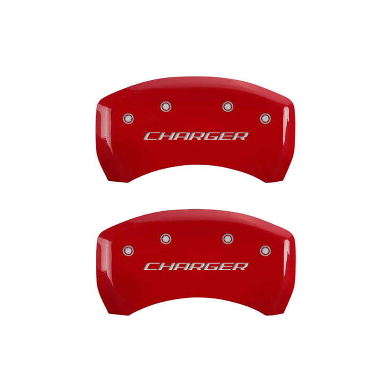 MGP 4 Caliper Covers Engraved Front & Rear Block/Charger Red finish silver ch MGP