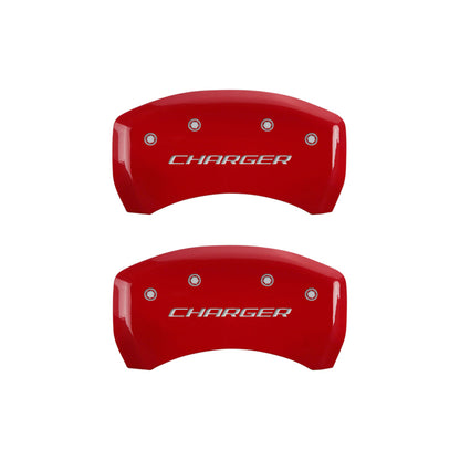 MGP 4 Caliper Covers Engraved Front & Rear Block/Charger Red finish silver ch MGP