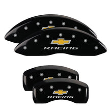 Load image into Gallery viewer, MGP 4 Caliper Covers Engraved Front &amp; Rear With stripes/Dart Yellow finish black ch MGP