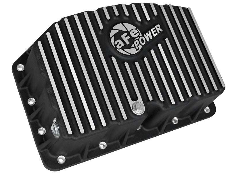 AFE Pro Series Engine Oil Pan Black w/Machined Fins; 11-16 Ford Powerstroke V8-6.7L (td) - eliteracefab.com