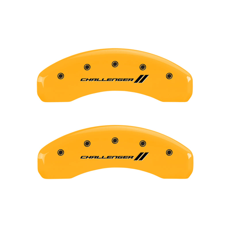 MGP 4 Caliper Covers Engraved Front & Rear With stripes/Challenger Yellow finish black ch MGP