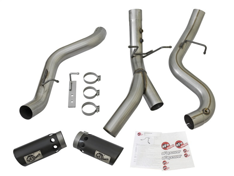 aFe LARGE BORE-HD 4in 409-SS DPF-Back Exhaust w/Dual Black Tips 2017 GM Duramax V8-6.6L (td) L5P aFe