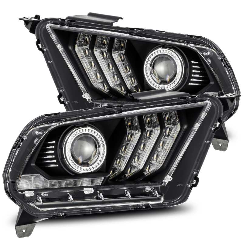 AlphaRex 880115 10-12 Ford Mustang LUXX LED Proj Headlights Plank Style Black w/Activ Light/Seq Signal