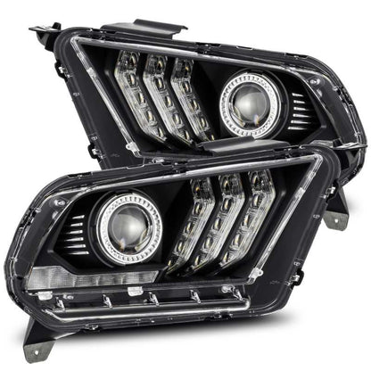 AlphaRex 880115 10-12 Ford Mustang LUXX LED Proj Headlights Plank Style Black w/Activ Light/Seq Signal