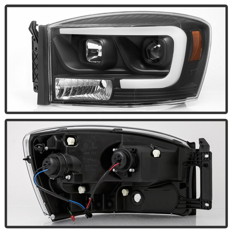 Spyder Dodge Ram 1500 06-08 V2 Projector Headlights - Light Bar DRL - Black (PRO-YD-DR06V2-LB-BK) - eliteracefab.com