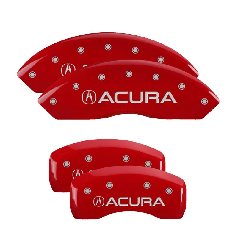MGP 4 Caliper Covers Engraved Front & Rear Acura Red finish silver ch - eliteracefab.com