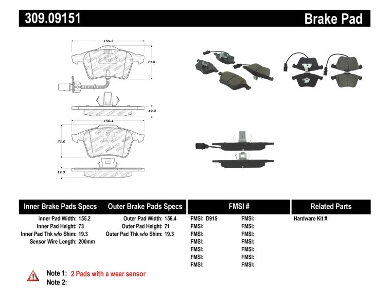 STOPTECH PERFORMANCE 1/05-09 AUDI A4/A4 QUATTRO FRONT BRAKE PADS, 309.09151 - eliteracefab.com