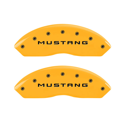 MGP 4 Caliper Covers Engraved Front Mustang Engraved Rear 37 Yellow finish black ch MGP