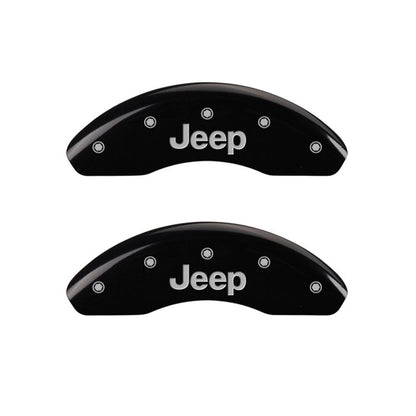 MGP 4 Caliper Covers Engraved Front JEEP Engraved Rear JEEP Grill logo Black finish silver ch MGP
