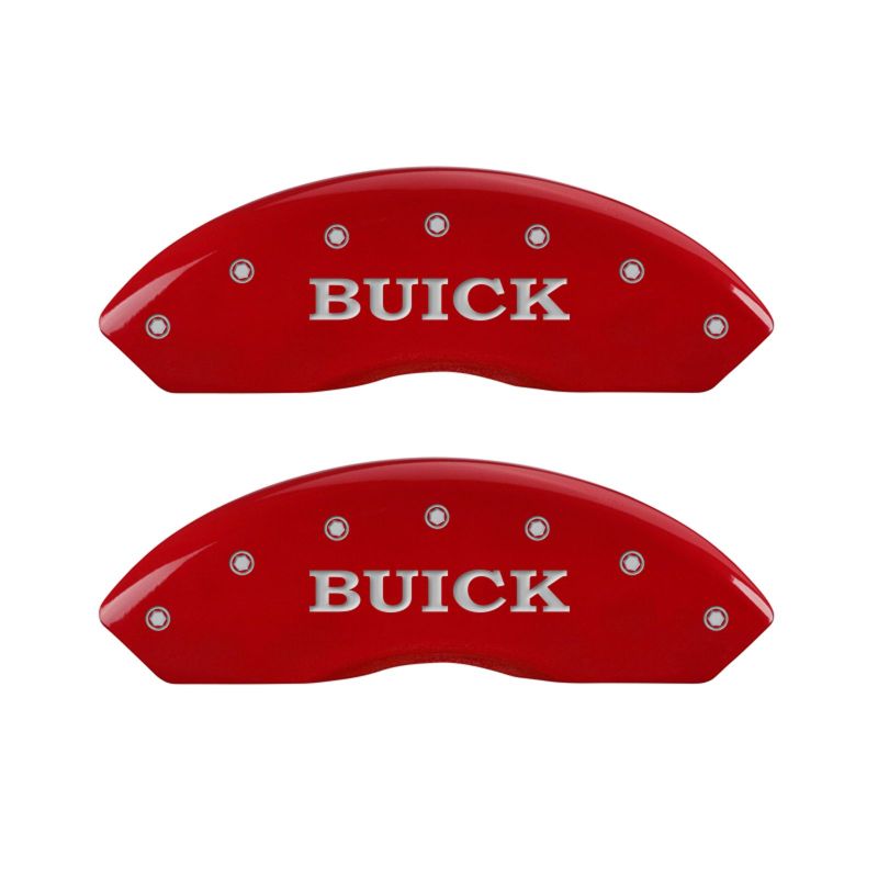 MGP 4 Caliper Covers Engraved Front Buick Engraved Rear Buick Shield Red finish silver ch MGP