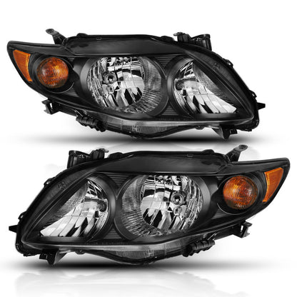 ANZO 2009-2010 Toyota Corolla Crystal Headlight Black Amber - eliteracefab.com