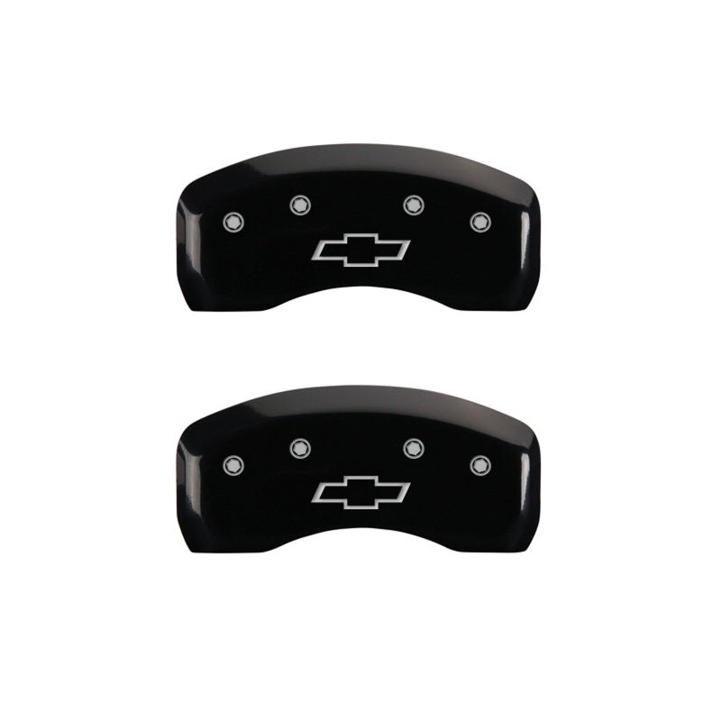 MGP 4 Caliper Covers Engraved Front & Rear Bowtie Black Finish Silver Char 2019 Chevrolet Malibu MGP