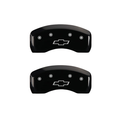 MGP 4 Caliper Covers Engraved Front & Rear Bowtie Black Finish Silver Char 2019 Chevrolet Malibu MGP