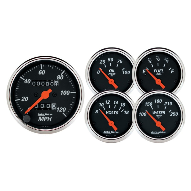 Autometer Designer Black 5pc 100-250deg Temp / 8-18V Volt / 120mph Speed / 100psi Oil / E-F Fuel 1420