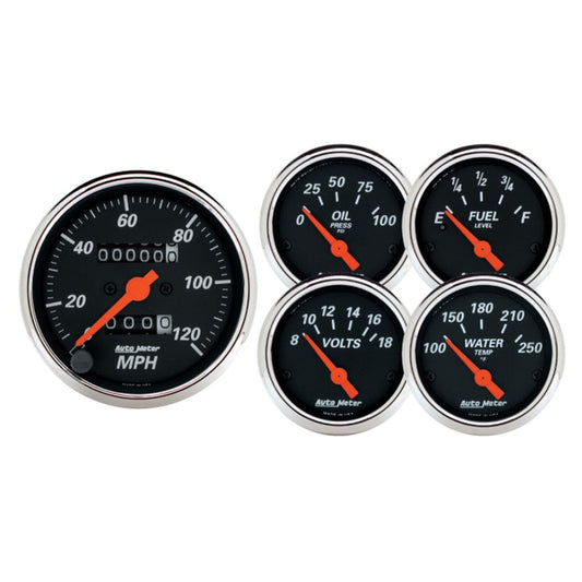 Autometer Designer Black 5pc 100-250deg Temp / 8-18V Volt / 120mph Speed / 100psi Oil / E-F Fuel 1420