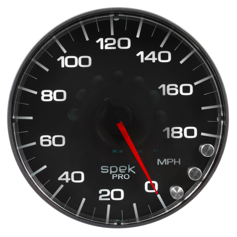Autometer Spek-Pro Gauge Speedometer 5in 180 Mph Elec. Programmable Black/Black P230328