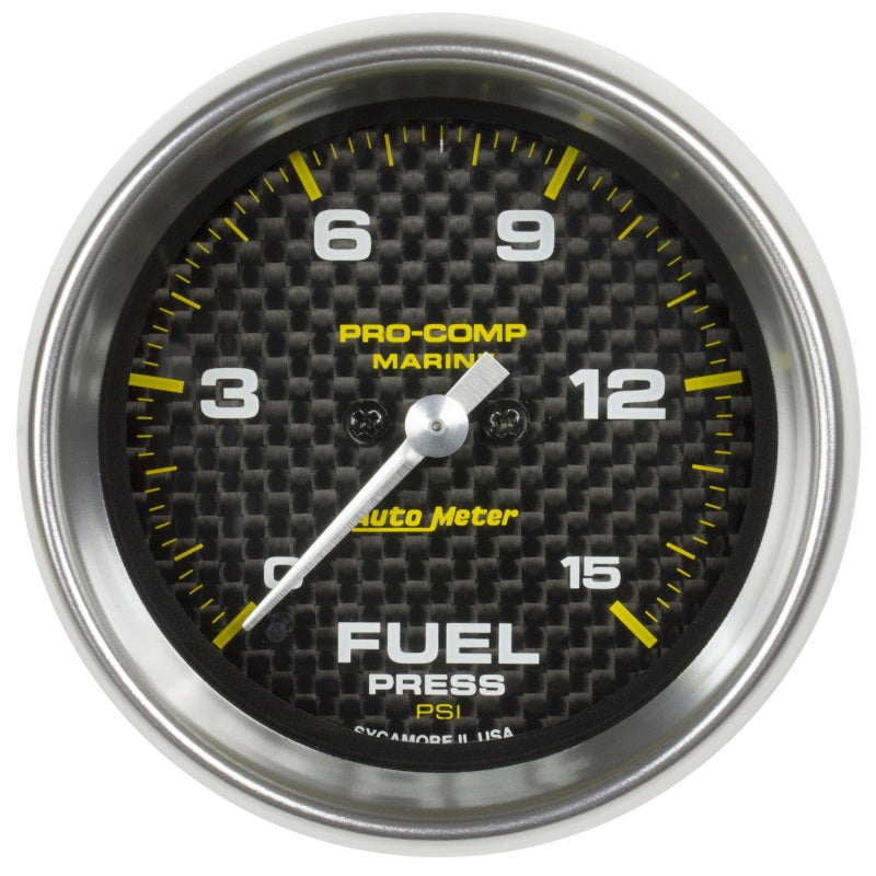 Autometer Marine Carbon Fiber 2-1/16in 15 PSI Digital Stepper Motor Fuel Pressure Gauge 200848-40