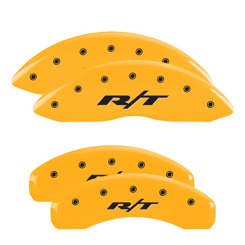 MGP 4 Caliper Covers Engraved Front & Rear 11-18 Dodge Durango Yellow Finish Black RT1-Truck Logo MGP