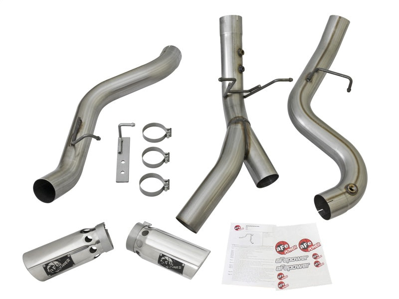 aFe Large Bore-HD 4in 409-SS DPF-Back Exhaust w/Dual Polished Tips 2017 GM Duramax V8-6.6L (td) L5P - eliteracefab.com