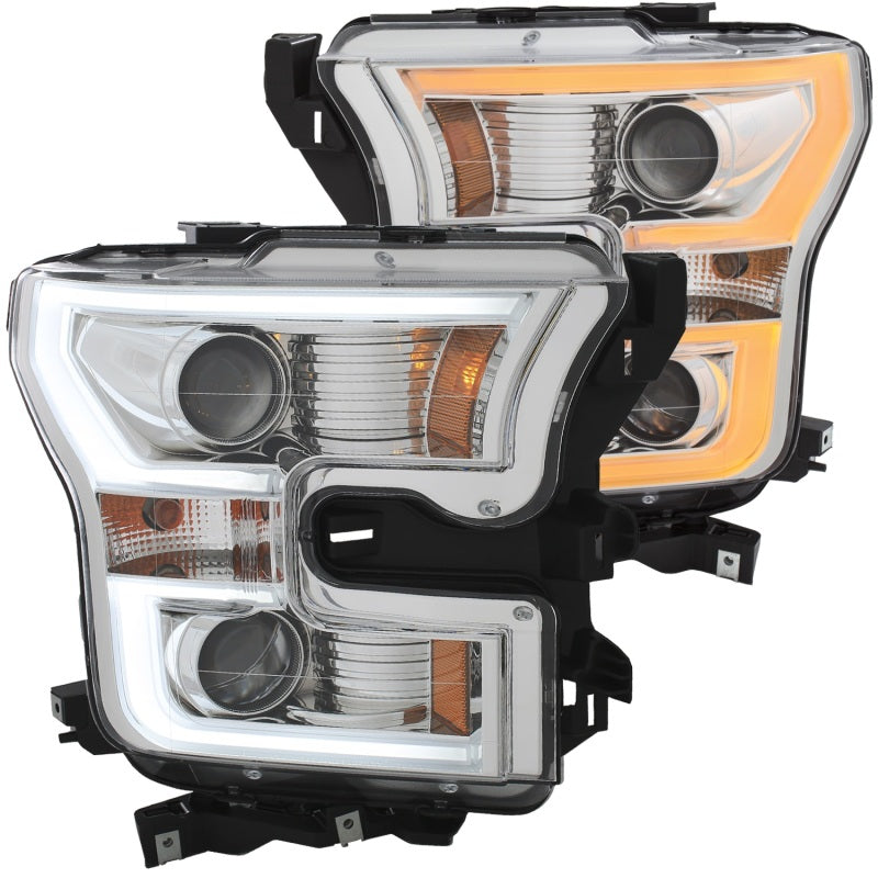 ANZO USA Ford F-150 Projector Headlights W/ Plank Style Switchback Chrome W/ Amber; 2015-2017 - eliteracefab.com