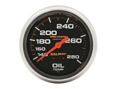 Autometer Liquid Filled Mechanical 66.7mm 140-280 deg F Oil Termperature Gauge Includes 12 ft Tubing 5443