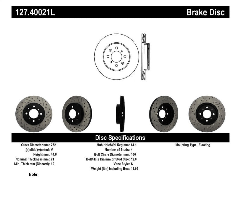 STOPTECH 90-01 ACURA INTEGRA (EXC. TYPE R) / 01-05 HONDA CIVIC / 07+ HONDA FIT / 93-97 DEL SOL VTEC, 127.40021L - eliteracefab.com