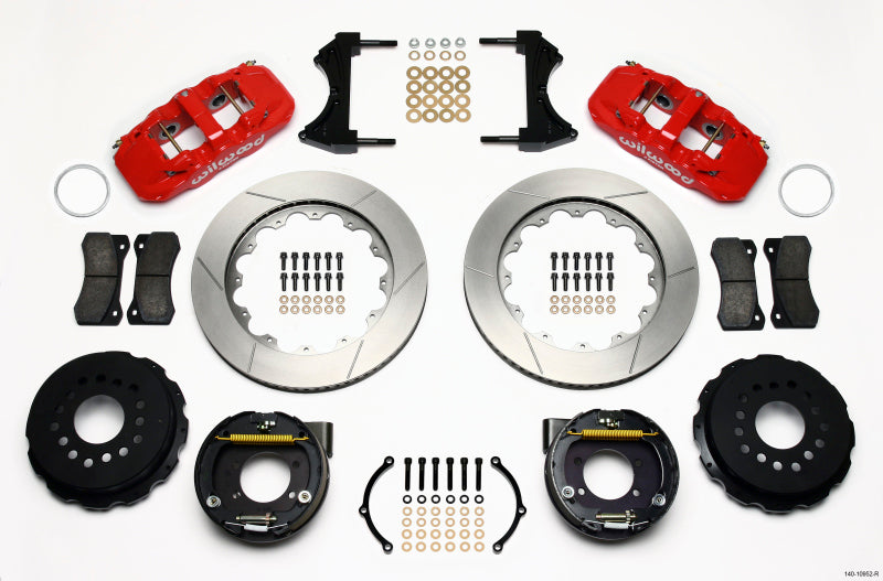 Wilwood AERO4 Rear P-Brake Kit 14.00in Red Ford 8.8 w/2.5in Offset-5 Lug Wilwood