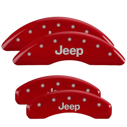 MGP 4 Caliper Covers Engraved Front Rear JEEP Logo Engraved Red Finish Silver Characters MGP