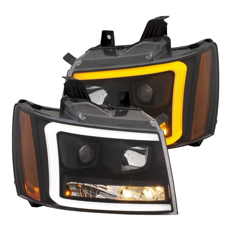 ANZO 07-14 Chevy Tahoe Projector Headlights w/ Plank Style Design Black w/ Amber - eliteracefab.com