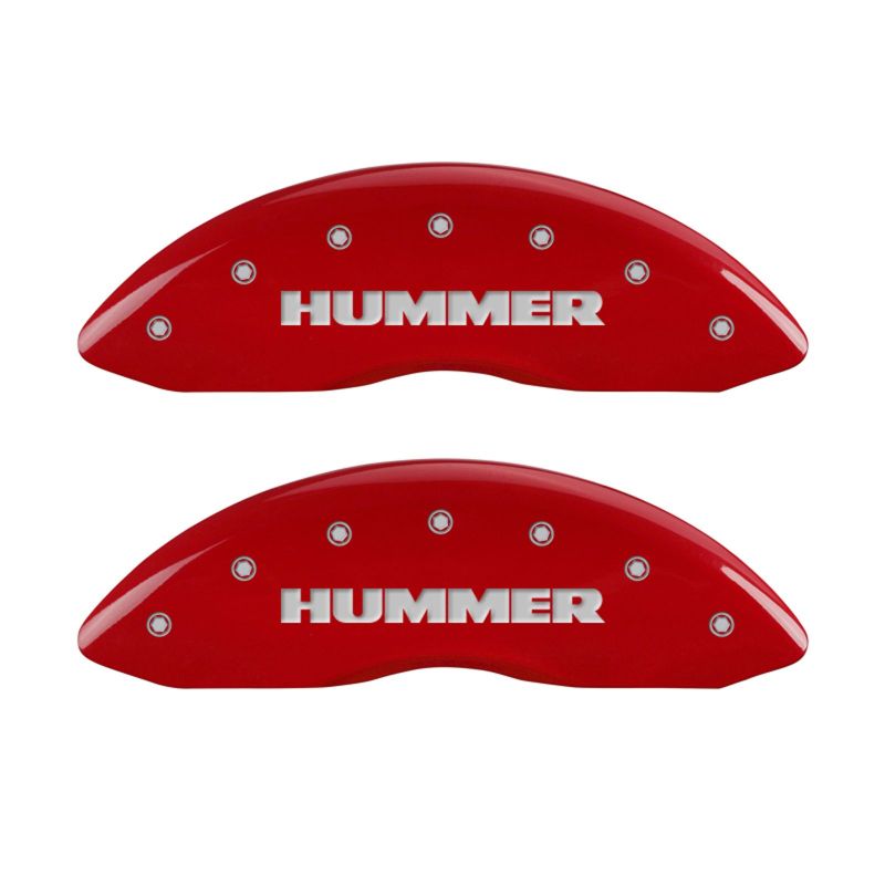 MGP 4 Caliper Covers Engraved Front & Rear Hummer Red finish silver ch - eliteracefab.com