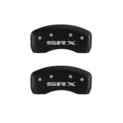 MGP 4 Caliper Covers Engraved Front Cursive/Cadillac Engraved Rear SRX Red finish silver ch MGP