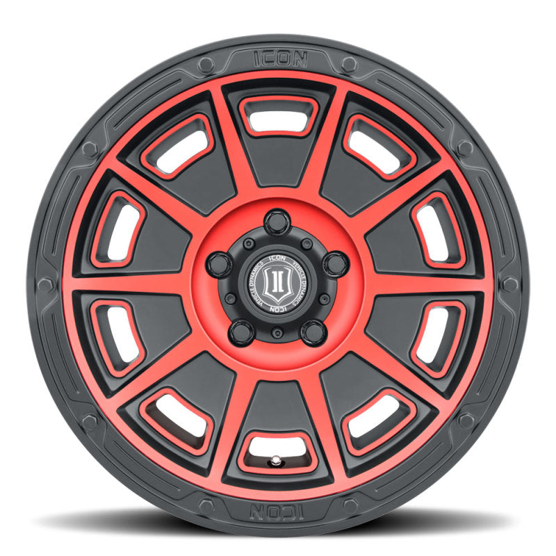 ICON Victory 17x8.5 5x4.5 0mm Offset 4.75in BS Satin Black w/Red Tint Wheel