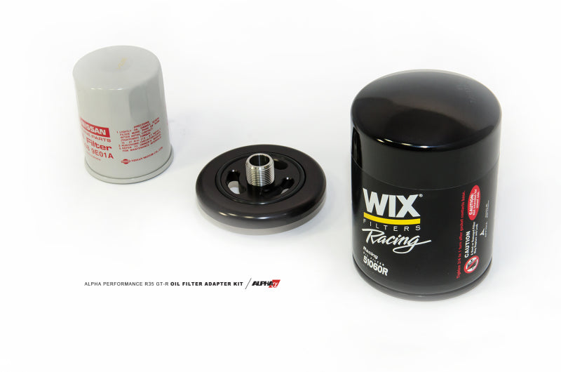 AMS Performance 2009+ Nissan GT-R R35 Alpha CNC Billet Oil Filter Adapter w/Street Filter