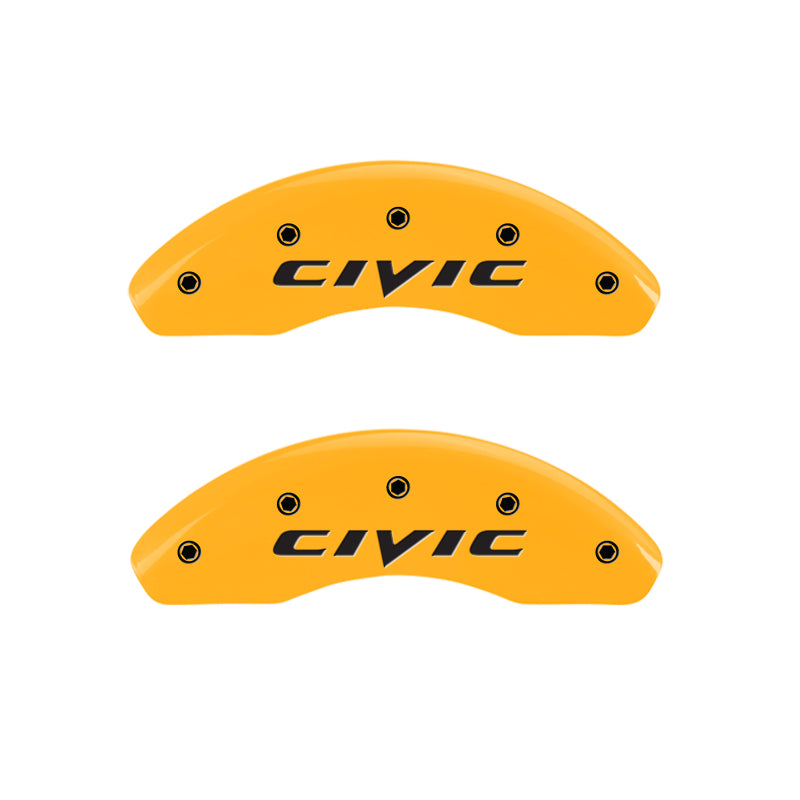 MGP 4 Caliper Covers Engraved Front & Rear Civic Yellow Finish Black Char 2003 Honda Civic MGP