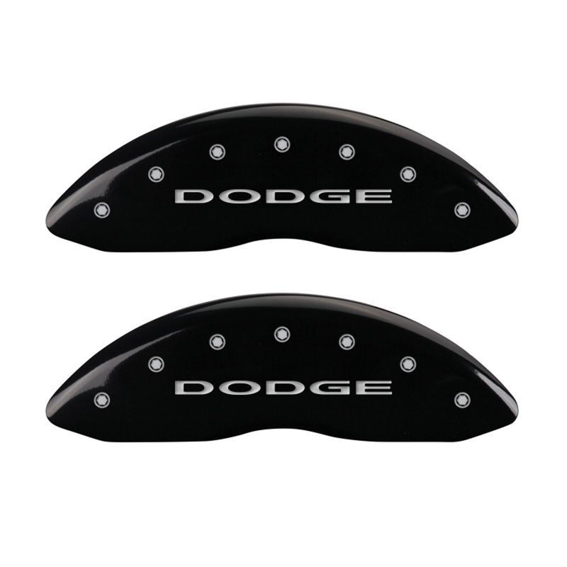 MGP Front set 2 Caliper Covers Engraved Front With out stripes/Dodge Black finish silver ch MGP