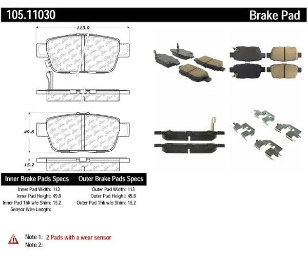 POSIQUIET 09-12 ACURA TL/TL TYPE S / 06-12 HONDA RIDGELINE REAR CERAMIC BRAKE PADS, 105.11030 - eliteracefab.com